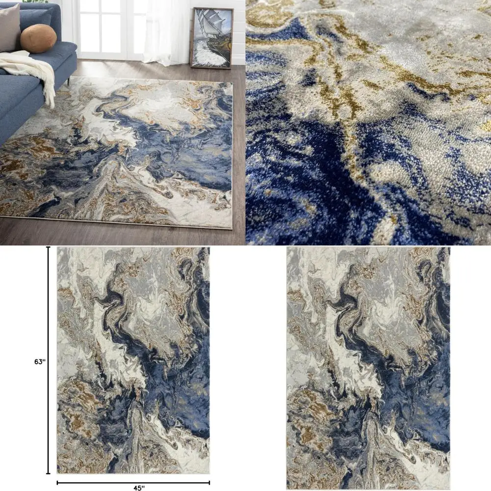 

Абстрактный ковер Blue Marble Swirl, 4x5 футов, современный ковер для гостиной и спальни