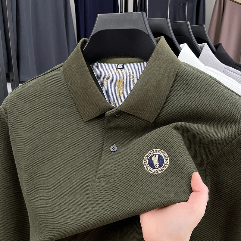 Light luxury fashion brand long sleeve polo shirt high-quality letter badge embroidery spring autumn T-shirt new Paul men's wear