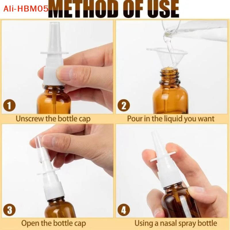 (HB05)1Pcs Amber Glass Nasal Spray Bottles With UV Light Protection And Nozzles For Storing Saline Medications Essential Oils