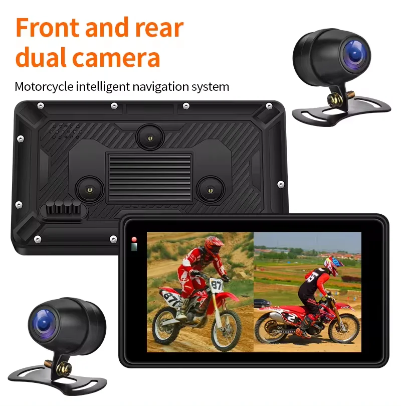 5 Inch GPS Navigation TPMS WiFi Wireless Dash Cam with Carplay Motorcycle DVR 2K Video Recorder