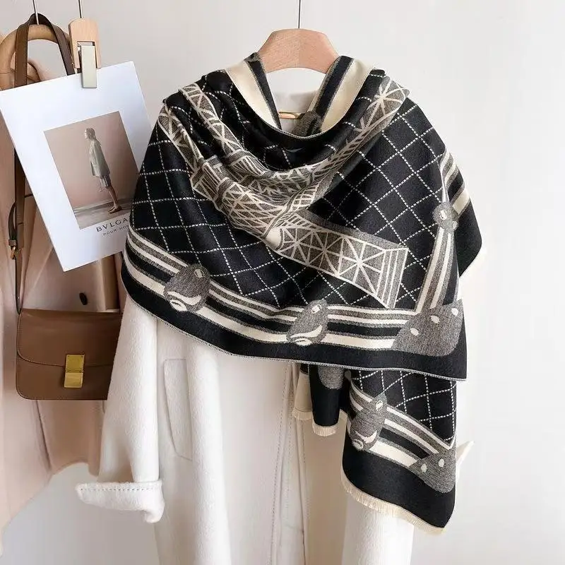 

Женский модный двусторонний шарф из шерсти альпаки с принтом, осень-зима, новый мягкий утолщенный теплый шарф, офисная шаль