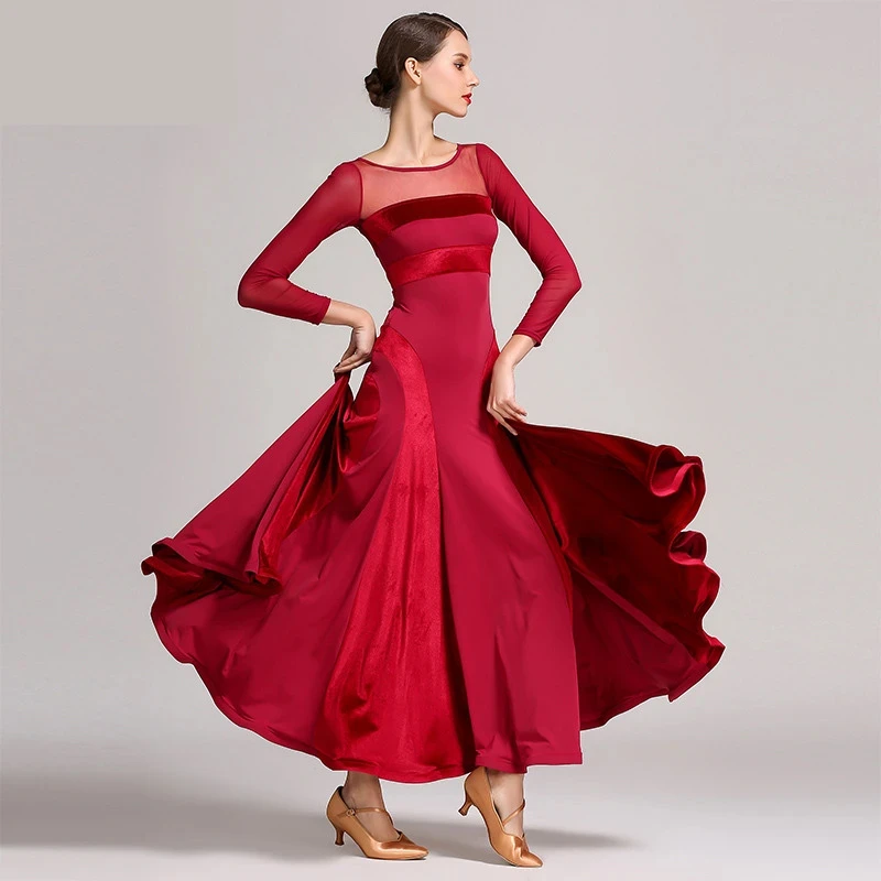 

Red Standard Ballroom Dress Women Waltz Dress Fringe Dance Wear Ballroom Dance Dress Modern Dance Costumes Flamenco Dress