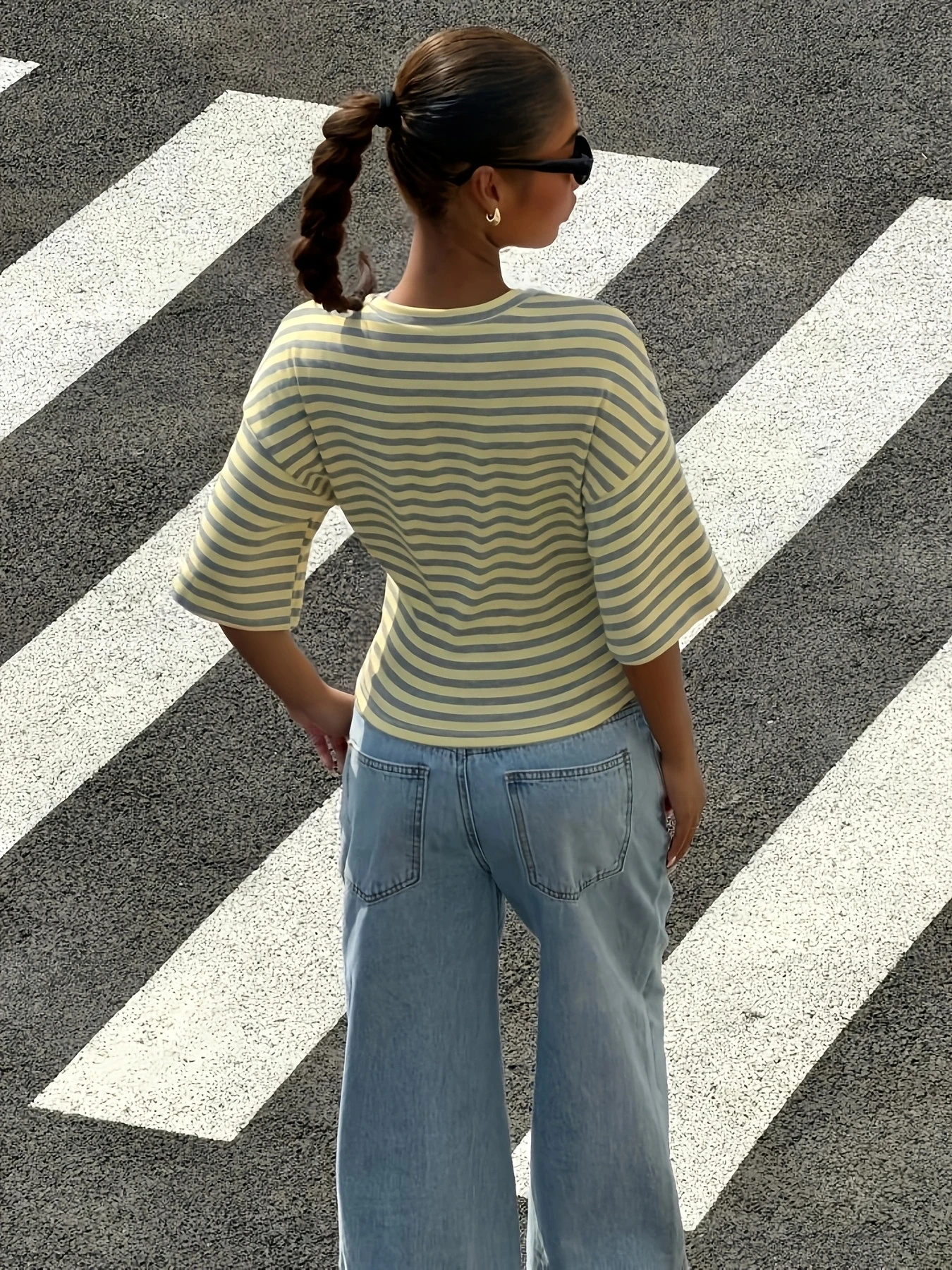 Elegant Directed Women's Spring Summer New Stripe Print round Neck Short Sleeve Waist-Cinching Slim Fit Fashion T-Shirt