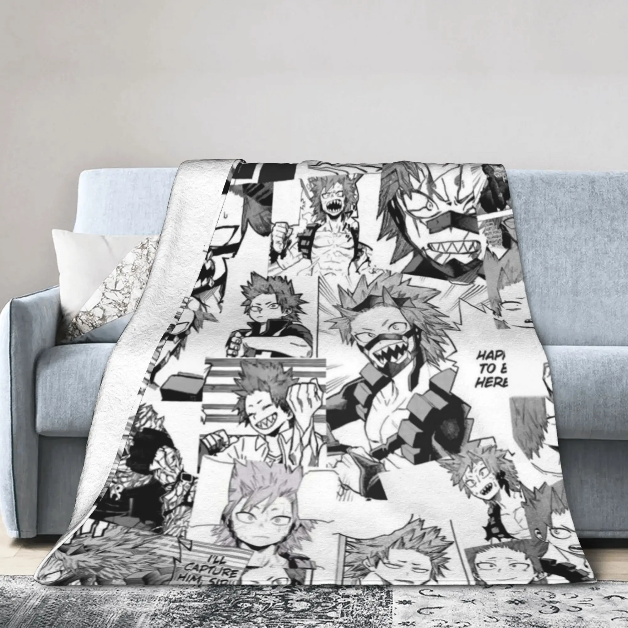 MHA Anime KIRISHIMA Knitted Blanket  Flannel Throw Blanket Summer Air Conditioning Portable Lightweight Bedsprea,