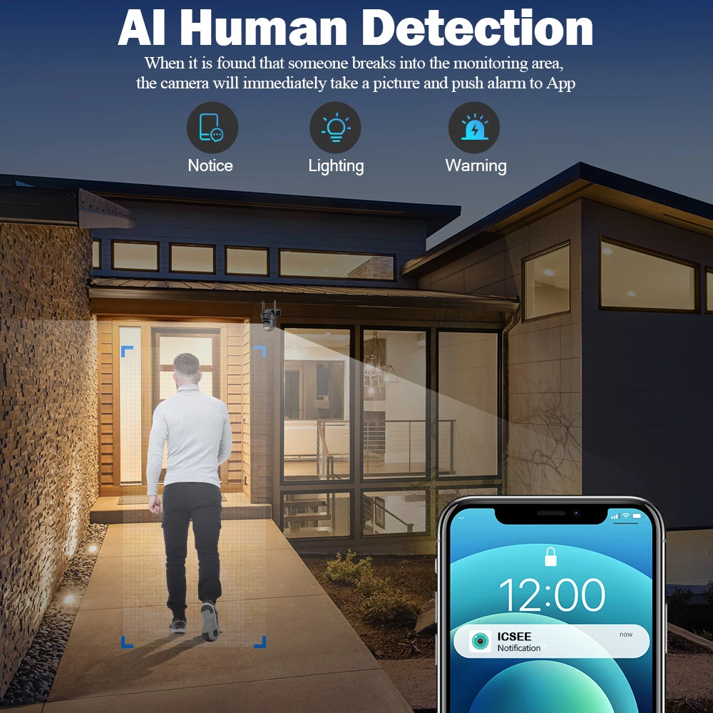 ICSEE-cámara de seguridad inteligente con WIFI para exteriores, dispositivo de videovigilancia IP de 12MP, 8K, tres lentes, Zoom 8X, HD, IPTV, CCTV, PTZ, seguimiento automático
