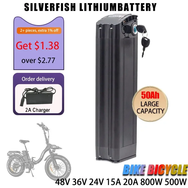 Efficient Battery Pack 500W 36V 20AH 1000W 48V 36V 24V Silver Fish Lithium Batterie  18650 21700 Long endurance Bateria