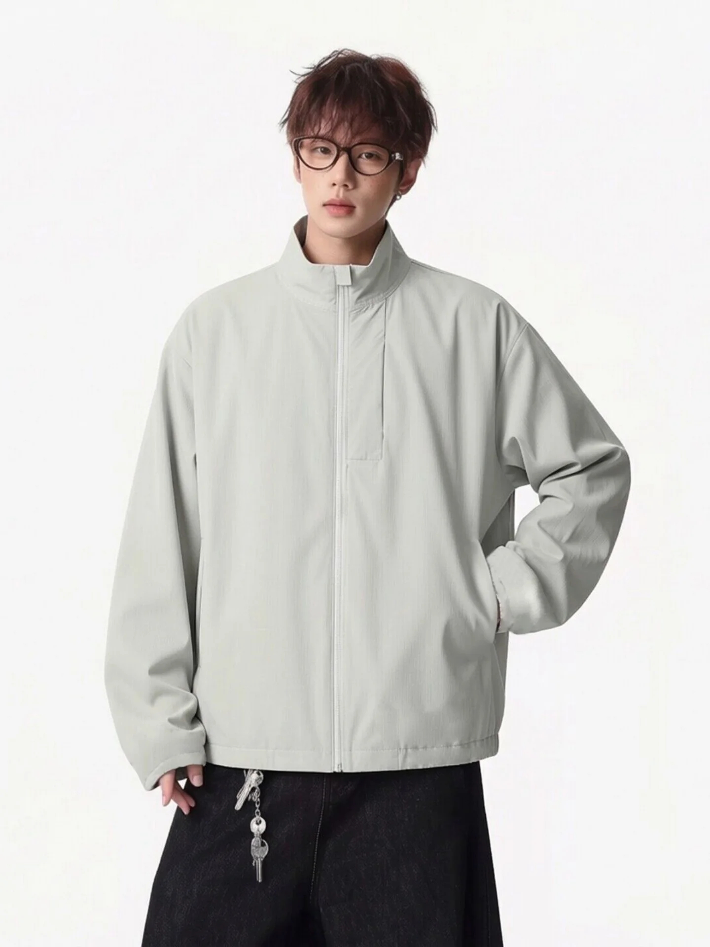

Gray Stand Collar Men's Summer Sport Outdoor Breathable Simple Match American Quick Dry Three-proof Jacket Coat for Teenagers