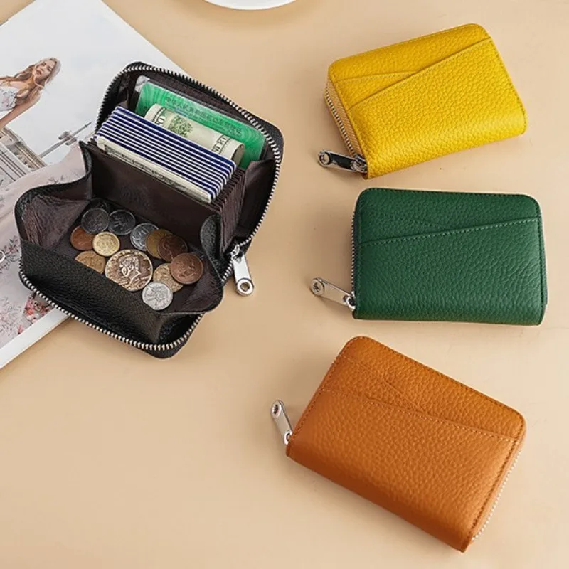 Solid Color Lychee Texture Leather Small Purse Full Zip Around Wallet for Ladies Pocket Size Cash Coin Credit Card Storage Bag