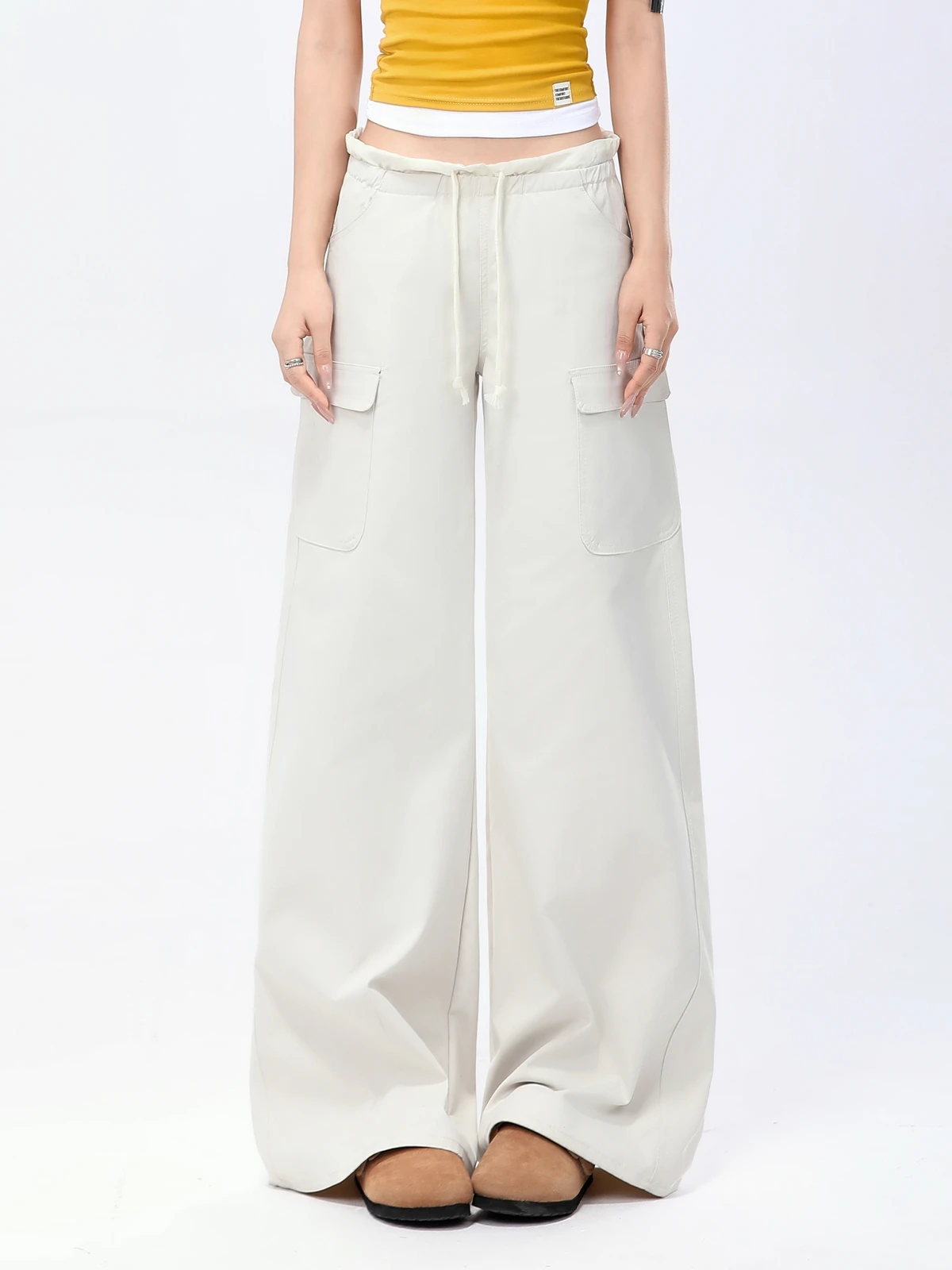 

ZHISILAO New High Waist Wide Leg Straight Cargo Pants Women Drawstring Full Length Trousrts Spring Summer 2025
