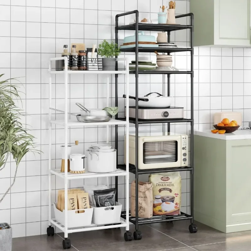 Multi-Layer Kitchen Rack Household Trolley Kitchen Storage Racks Household Microwave Stove Shelf Multi-Layer Shelf with Pulley