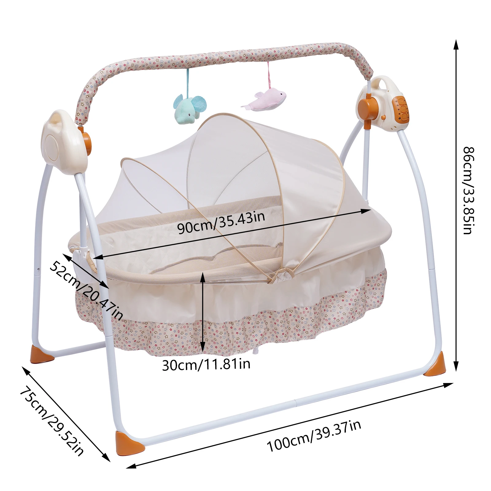 Electric Baby Crib Cradle Auto-Swing Newborn  Sleep Bed Infant with Bluetooth khaki