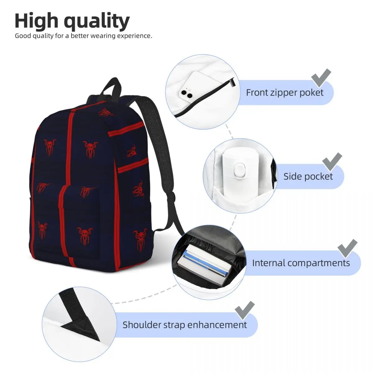 Spider Pointer Backpack Elementary High College School Student Bookbag Teens Daypack Travel