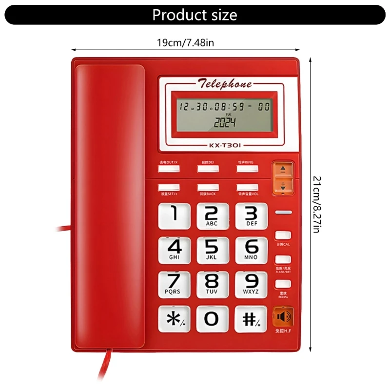 유선 유선 전화 사무실 프론트 데스크용 LCD 디스플레이가 있는 큰 버튼 가정용 비즈니스 데스크탑 유선 전화