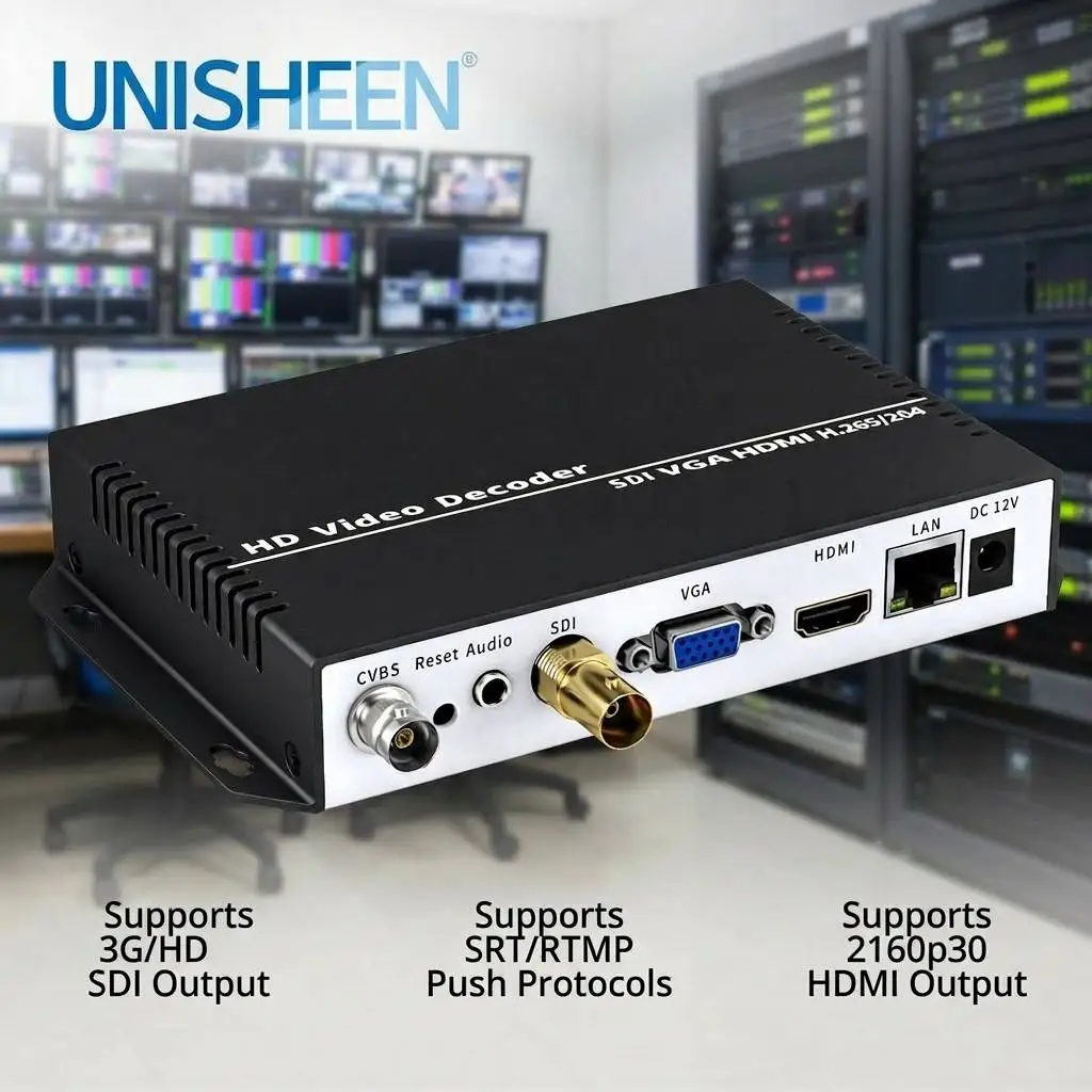 Good Unisheen JM3500CS Professional 4K H.265 3G-SDI HDMI VGA CVBS Quad View Hardware Video Decoder Support OSD