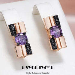 SYOUJYO Purple Natural Zircon Black Plated English Earrings For Women Vintage 585 Rose Gold Color Cute Party Wedding Fine Jewelr