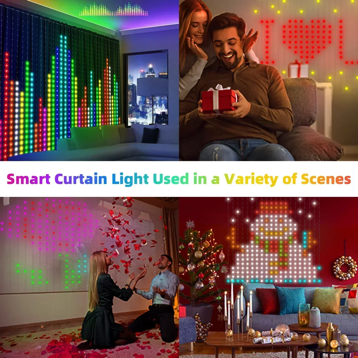 400 LED Bluetooth App Akıllı Perde Işıkları Dize RGB Peri Işıkları Müzik Değişimi Ekran Pencere Yatak Odası Ev Dekor Işıkları