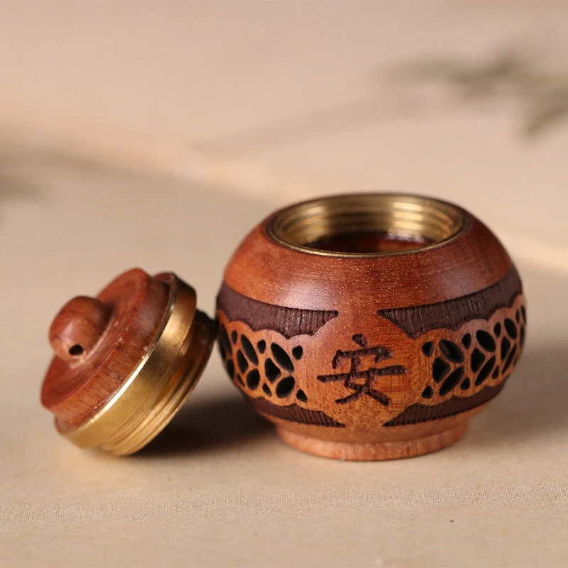 Natural Wood Perfume Bottle Incense Expanding Mini Sandalwood Portable Sealed Jar Pendant Pomander Container Medicine Pill Box