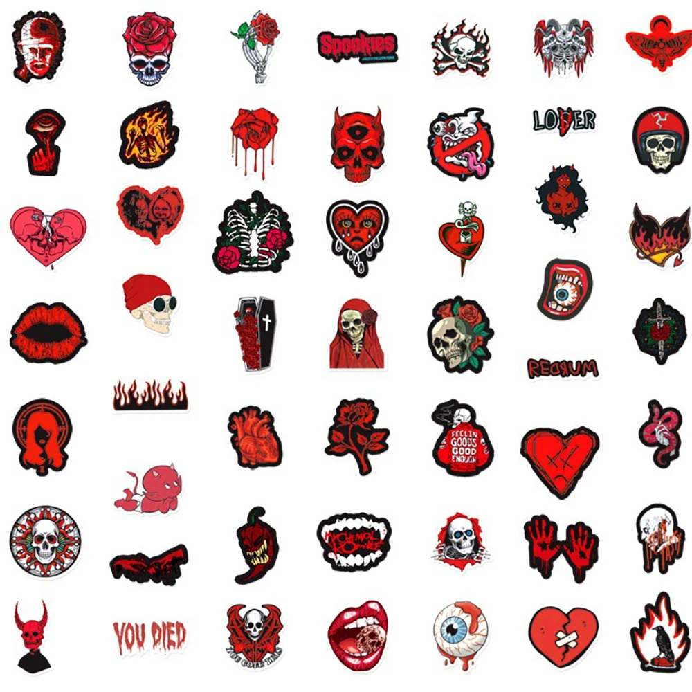 10/30/50pcs Horror Gothic Skull Stickers Cool Black Red Graffiti Toys Waterproof Motorcycle Laptop Phone Bike Car Funny Decals