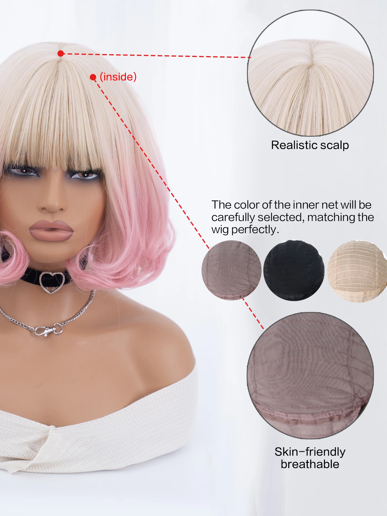 12 Cal blond Gradient różowy kolor peruka syntetyczna z hukiem krótki naturalne proste włosy peruka dla kobiet na imprezę Cosplay odporna na ciepło