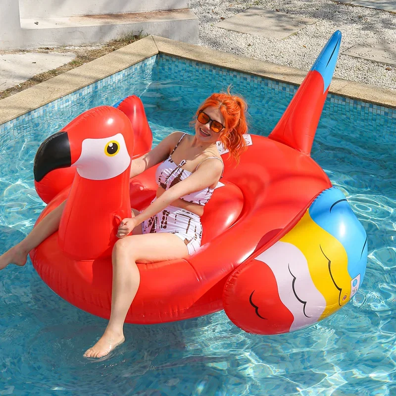 Anel de natação flutuante inflável vermelho para papagaio, brinquedo de água durável para piscina de praia para adultos e crianças, diversão de verão