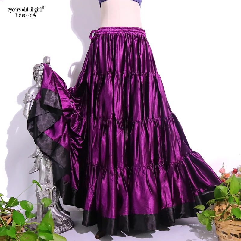 20Yard 4 Tiered 720 Degree Satin Skirt Belly Dance GYPSY Rock Tribal Flamenco  Full Skirt8EX17