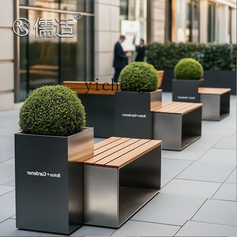 B2 flower box stool combination commercial street square outdoor stainless steel seat flower slot municipal flower bed