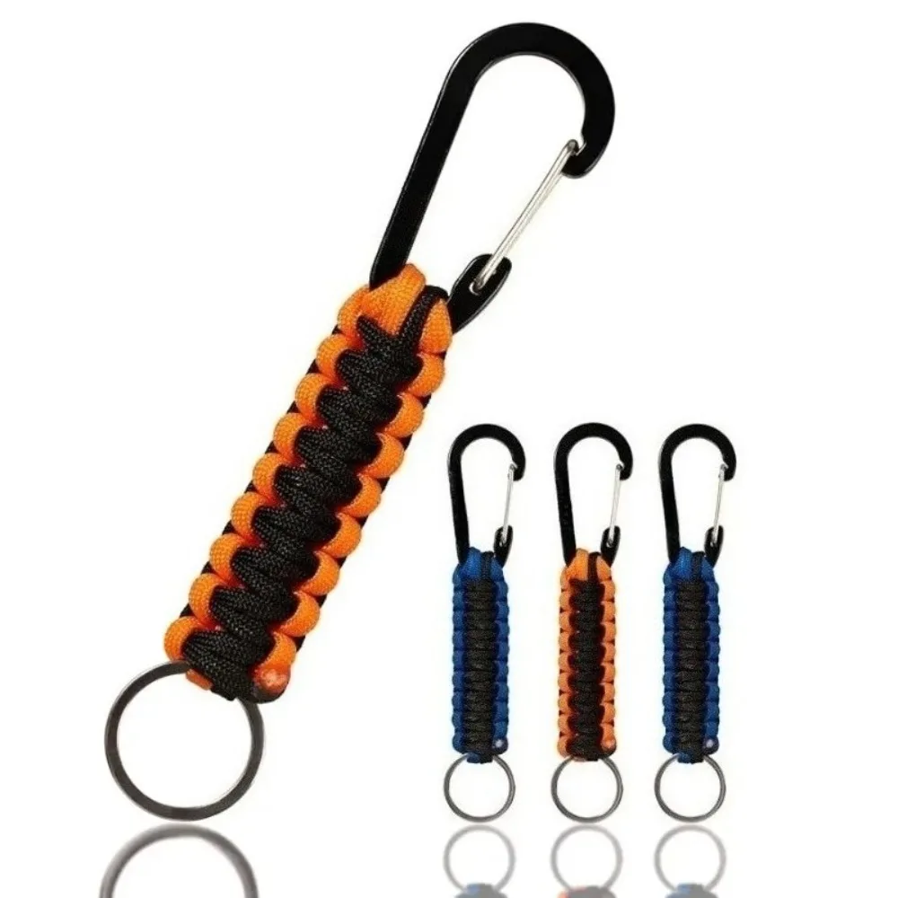 Chaveiro de paracord tecido feito à mão de vendas diretas da fábrica, mosquetão de paracord de liberação rápida de alumínio, chaveiro com logotipo a laser
