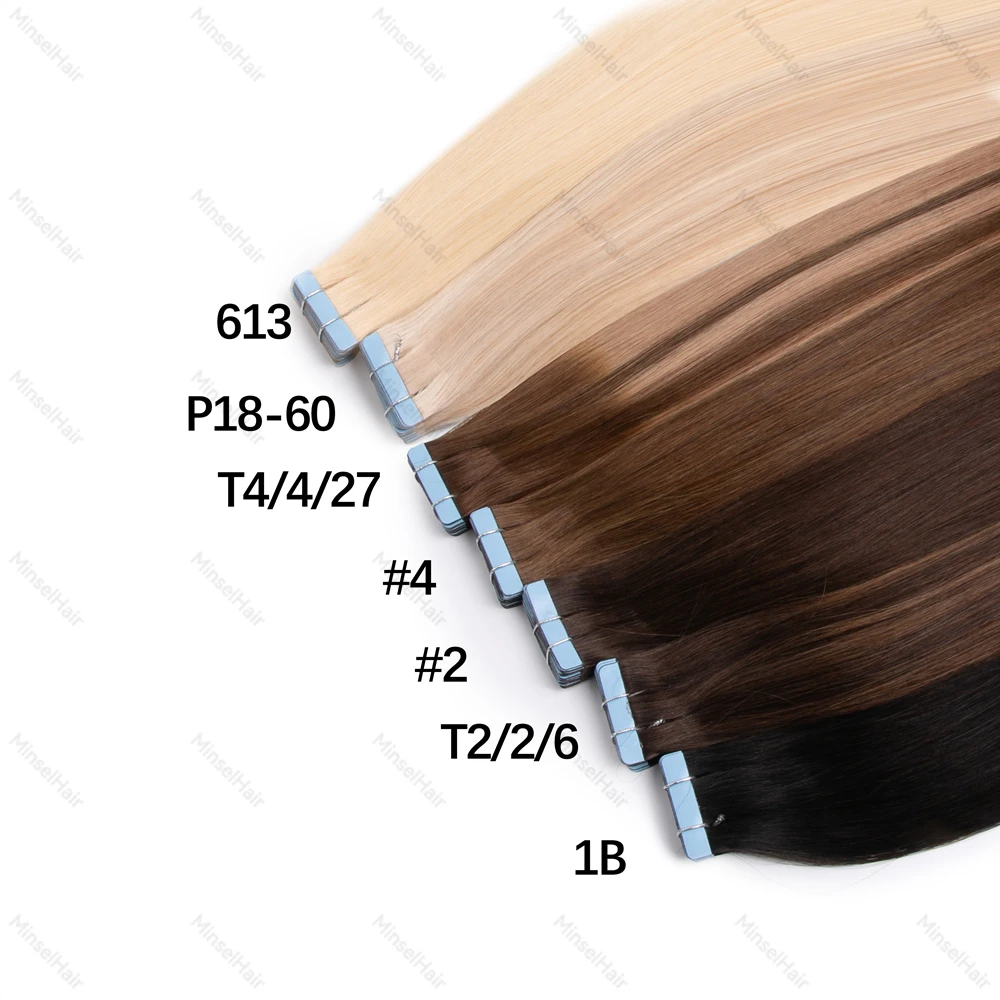 P18/60 ブロンドテープイン 20 ピース/パックヘアエクステンション人毛 100% レミーナチュラルスキン横糸防水 14-22 インチ 40/50 グラム
