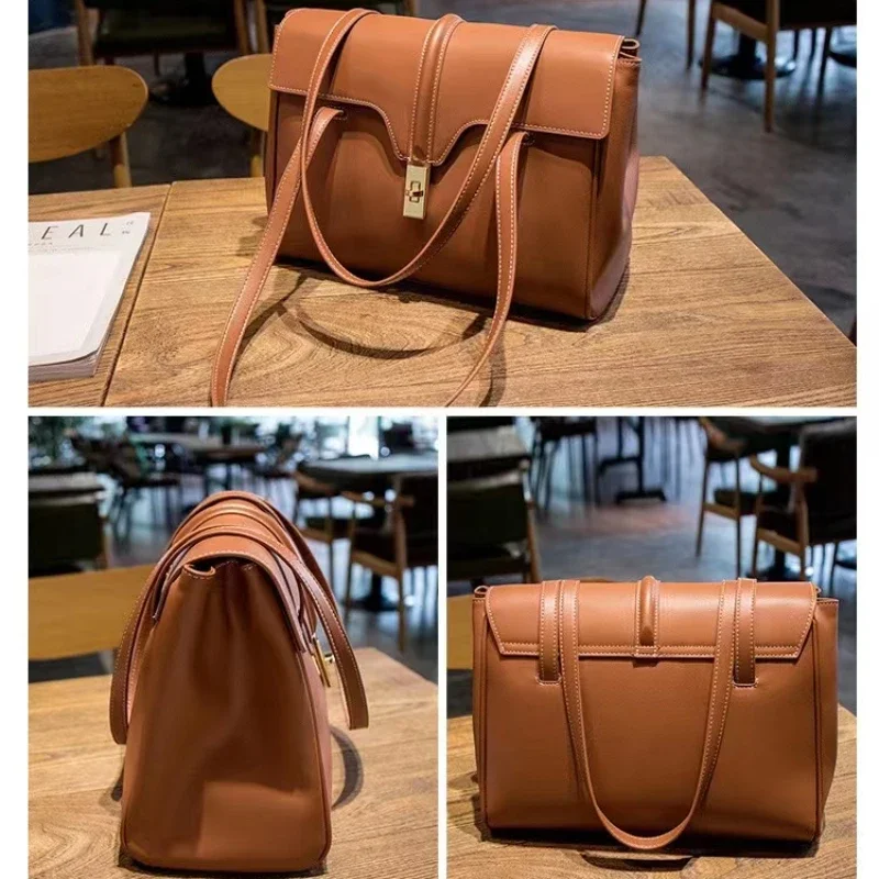 Genuine Leather Ladies Bag Large Capacity Handbag High Quality Luxury Shoulder Bag Multifunctional Handbag Daily Commuter Bags