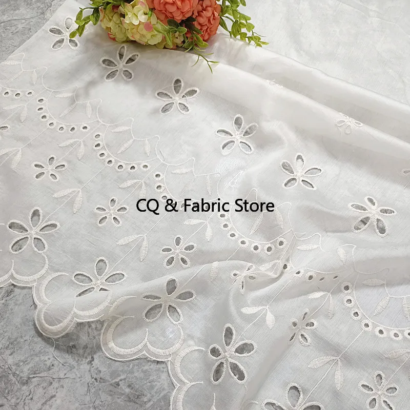 ผ้าฝ้ายปักลายฉลุทำมือ กว้าง 130 ซม. สำหรับตัดเย็บเสื้อผ้า ชุดเดรส และของตกแต่งบ้าน