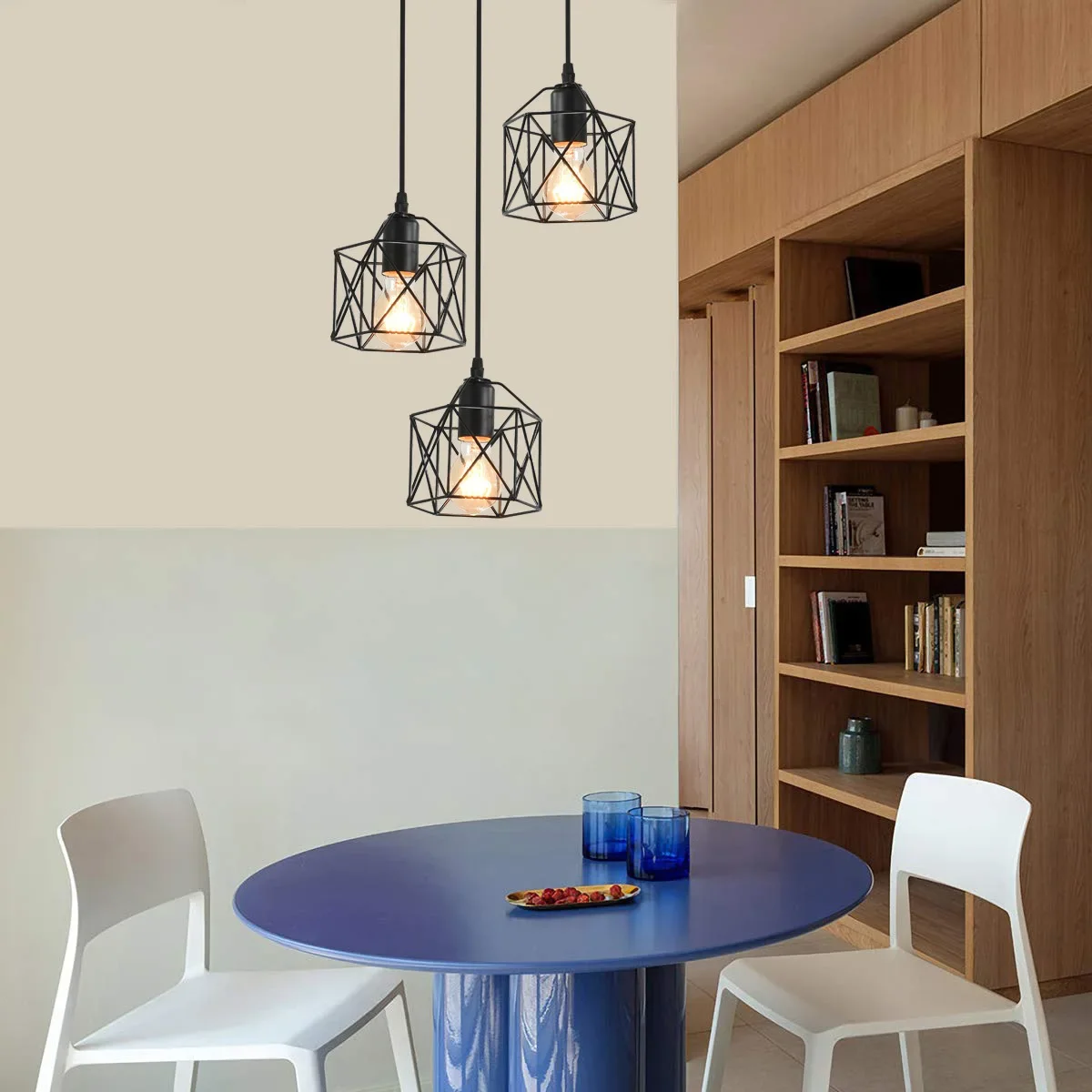 Vintage 3 Head Hanging Ceiling Lamp E27 Black Metal Shade Lighting for Living Room Dining Room Decor
