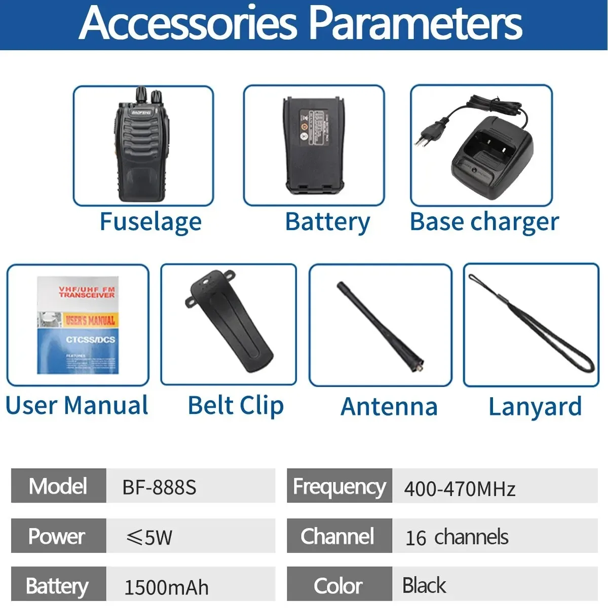 Baofeng-walkie-talkie piezas de largo alcance, Radio bidireccional, transceptor Comunicador, UHF, 400-470MHz, para Hotel y Camping, 2 BF-888S