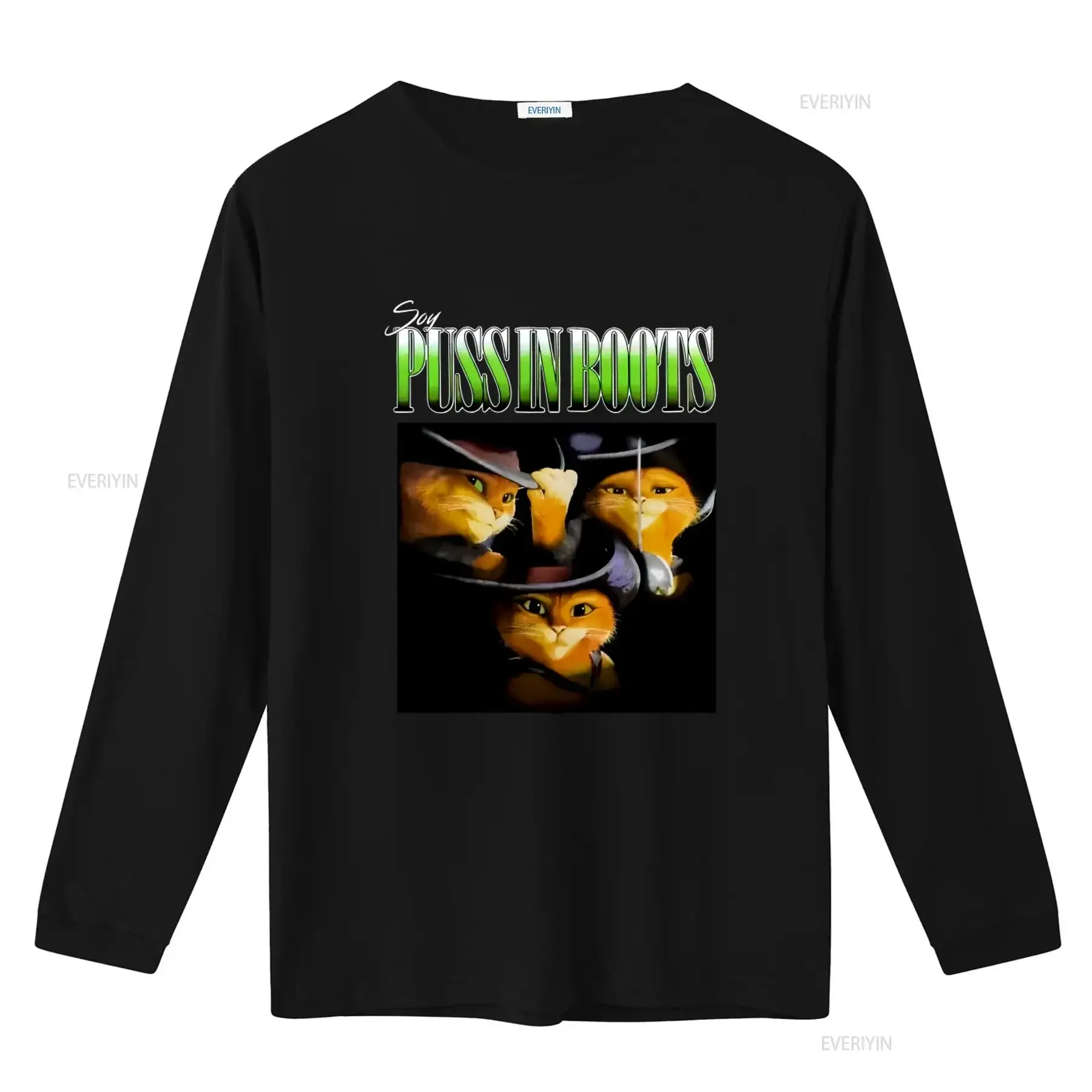 Puss In Boots The Last Wish Mens Soy Black T Shirt New Xs Stylish Cat Print Design for Lovers vintage Washed Breathable