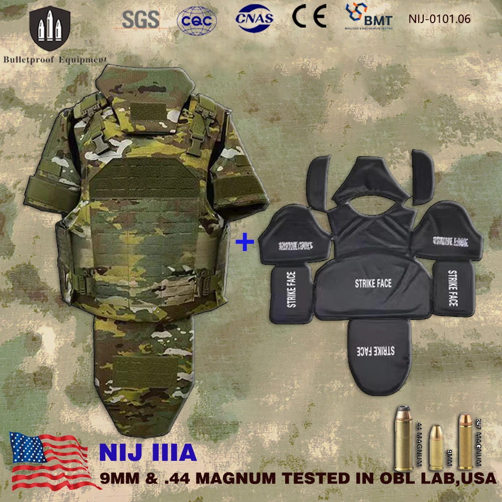 Bulletproof Vest NIJ IIIA Body Armor Full Protection FG Camouflage Stops9mm&.44 Mag Tactical Plate Carrier for Safe Self Defense
