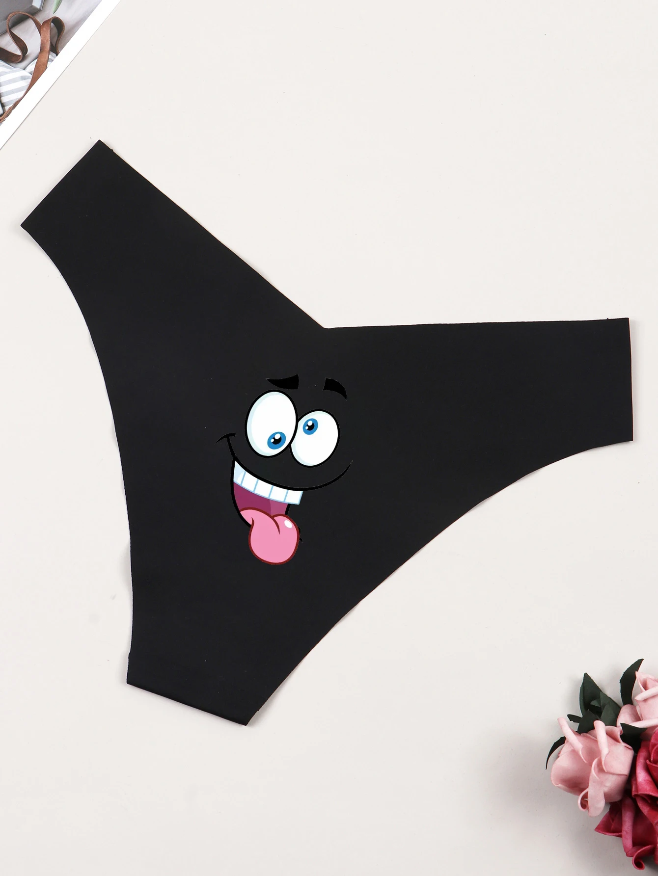 Wacky Face Print Bikini Panties Seamless Briefs Playful Cartoon Underwear Thong for Women Whimsical Gifts