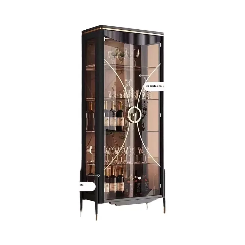 Italian Modern High-End Wine Cabinet Simple Glass Door Luxury Display Locker for Home Living Room Wall-mounted Wood Panel Style