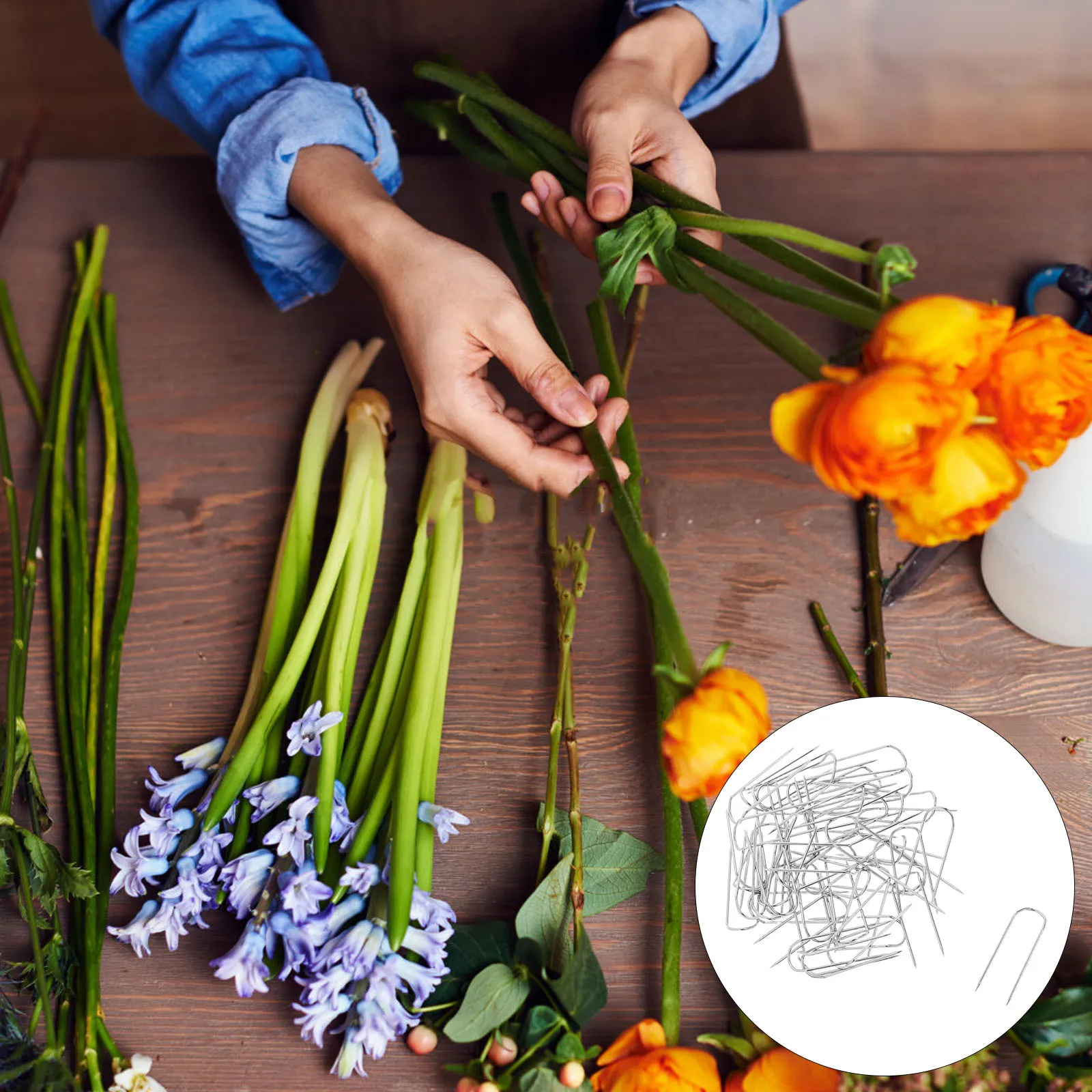 

50Pcs U Shaped Pins Stainless Steel Floral Arrangement Supplies Durable Easy Use Crafting Gardening 12cm Flower Pin Frogs