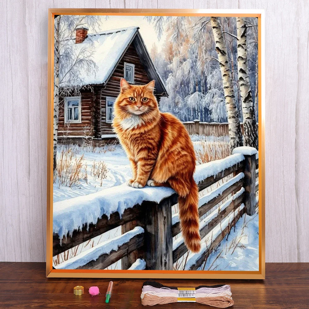 Winter Cat Pre-Printed Cross-Stitch DIY Embroidery Kit Painting Handicraft Hobby Needlework Room Decor Promotions Different