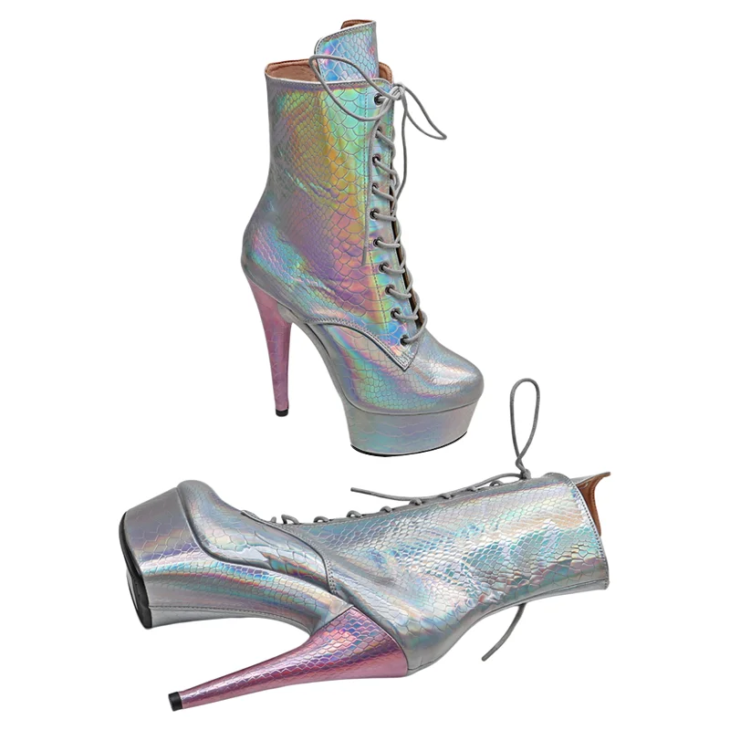 Leecabe  15CM/6inches Sanke PU Trendy fashion High Heel platform closed toe stripper heel  Pole Dance boots