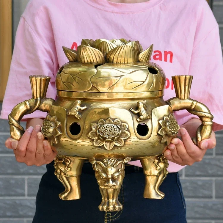 34CM huge HOME OFFICE Talisman-The town house Money Drawing business FENG SHUI High grade brass incense burner