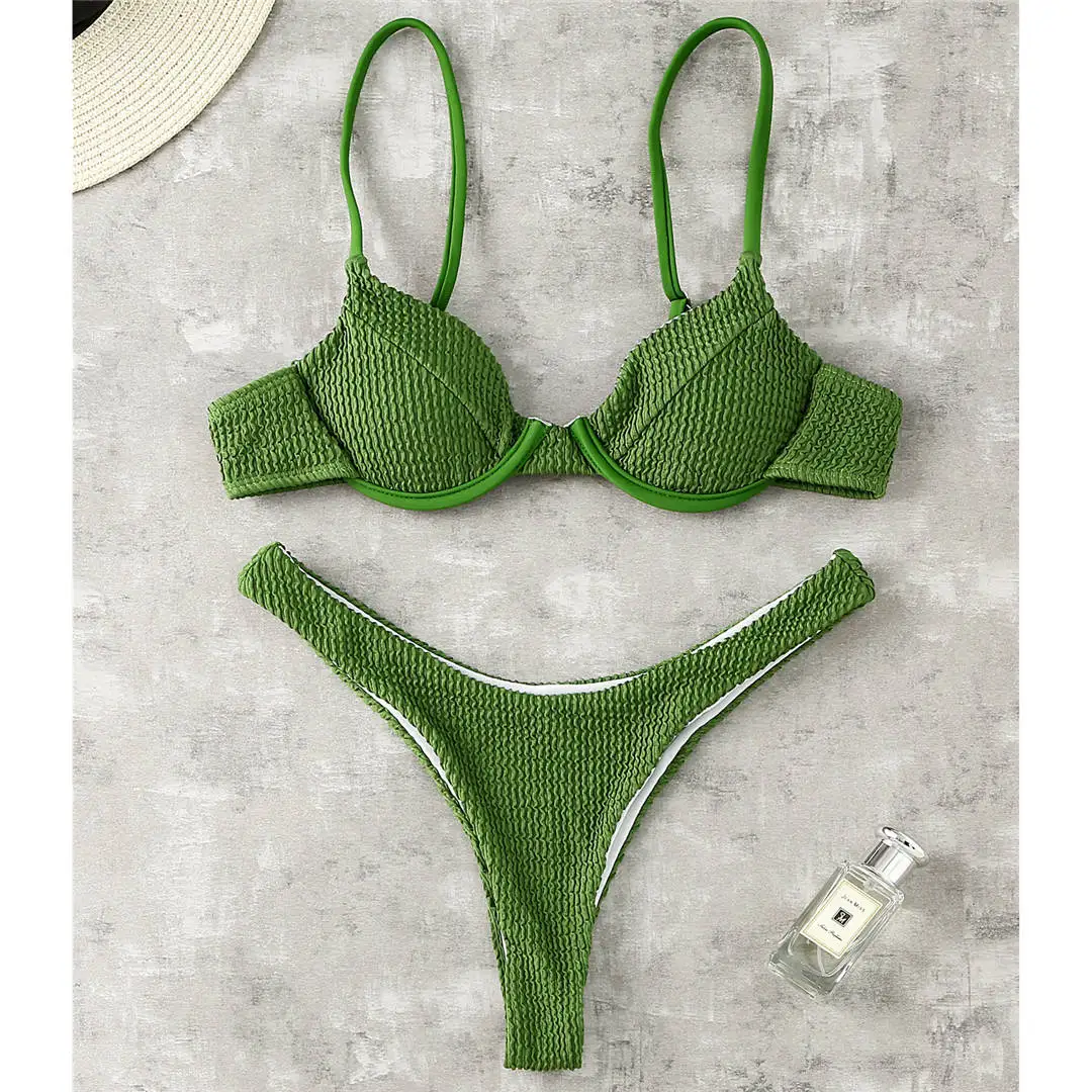 Gerippter, hoch geschnittener Bikini-Badeanzug mit Bügel, Damen-Badebekleidung, zweiteiliges Bikini-Set, String-Badeanzug, Badeanzug, Schwimmanzug V2697SW – Detail 33