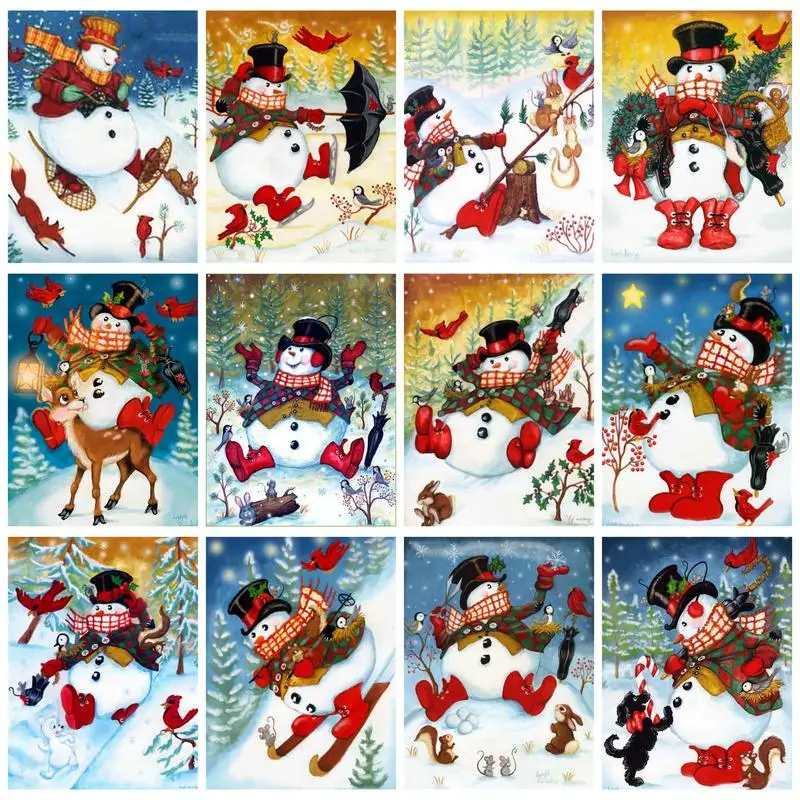 

CHENISTORY 60x75cm Paint By Numbers For Adults Kids Painting On Numbers Snowman Animals Diy Gift Home Garden On Canvas Paint Kit