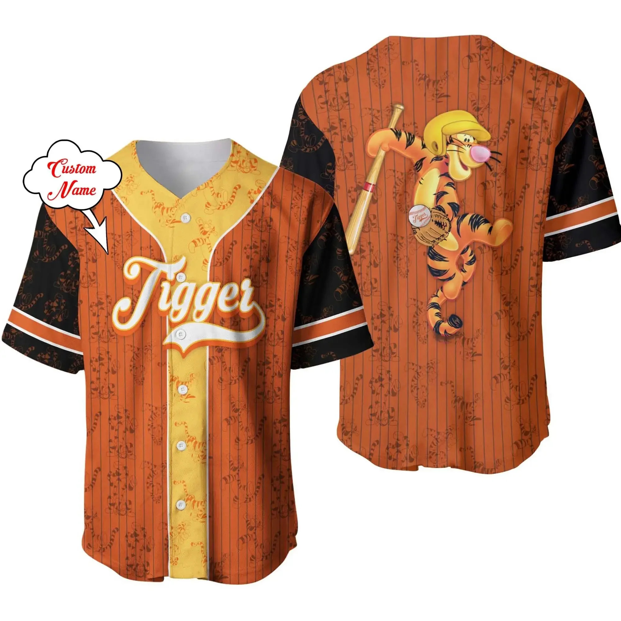 Tegger White Yellow Disney Baseball Jersey Tigger Winnie The Pooh Black Orange Disney Unisex Cartoon Graphic Casual Outfits Cust