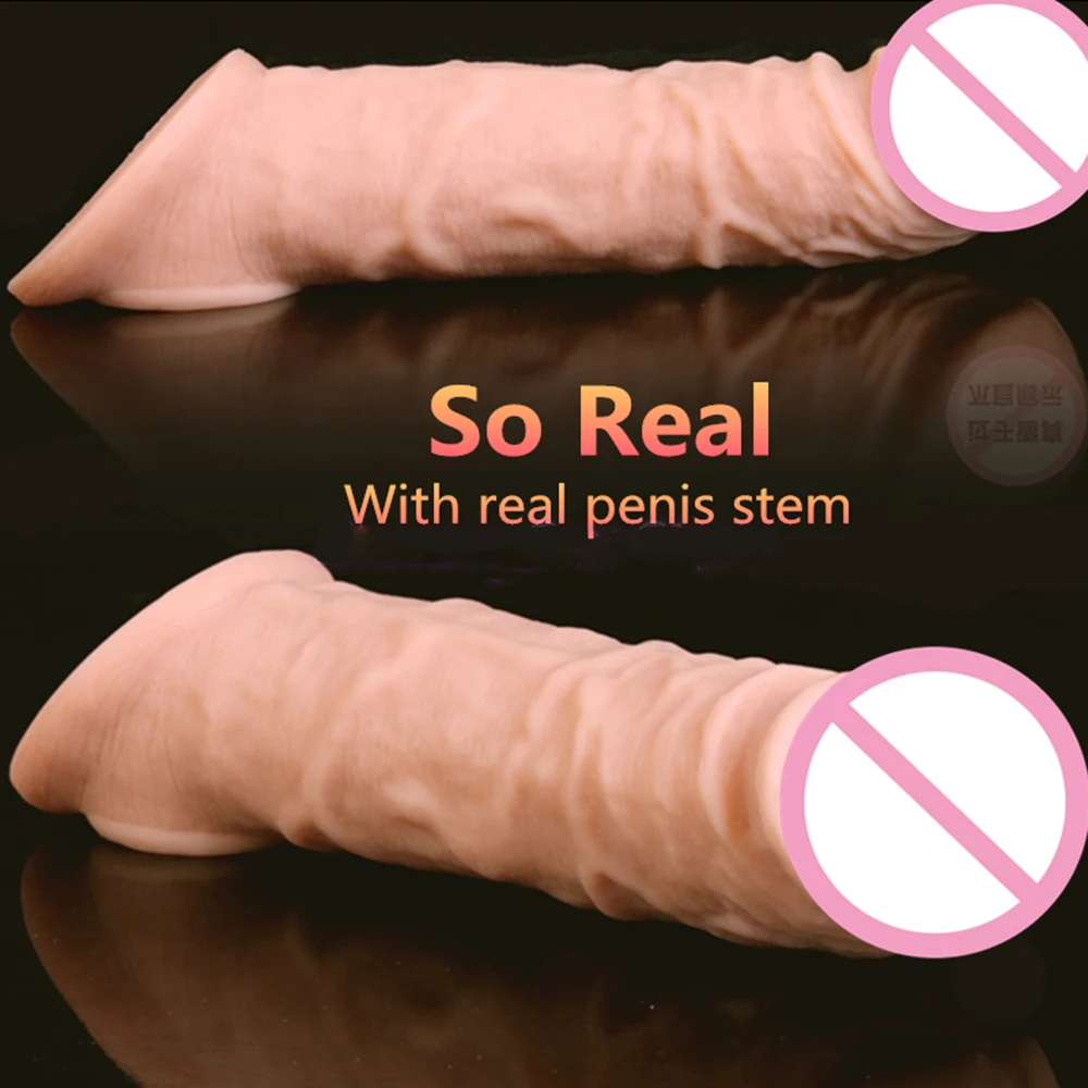 Wholesale 21cm 8.27inch Male Penis Sleeve Cover Case Dick Enlargement Extension Delay Ejaculation Cock Extender G Spot Men Sex