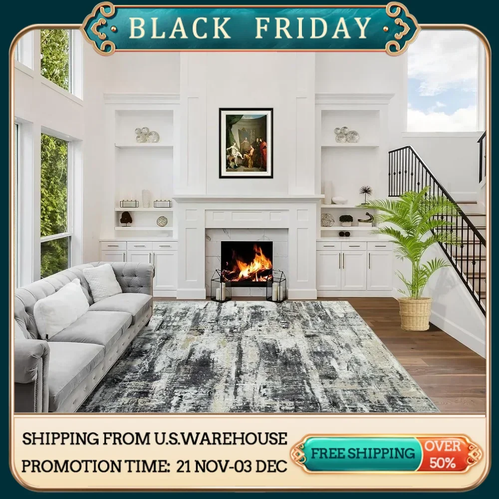 Washable Rug, Large Modern Abstract Living Room Rug Soft Anti-Skid Thin Carpet Indoor Floor Non-Shedding Carpets for Bedroom