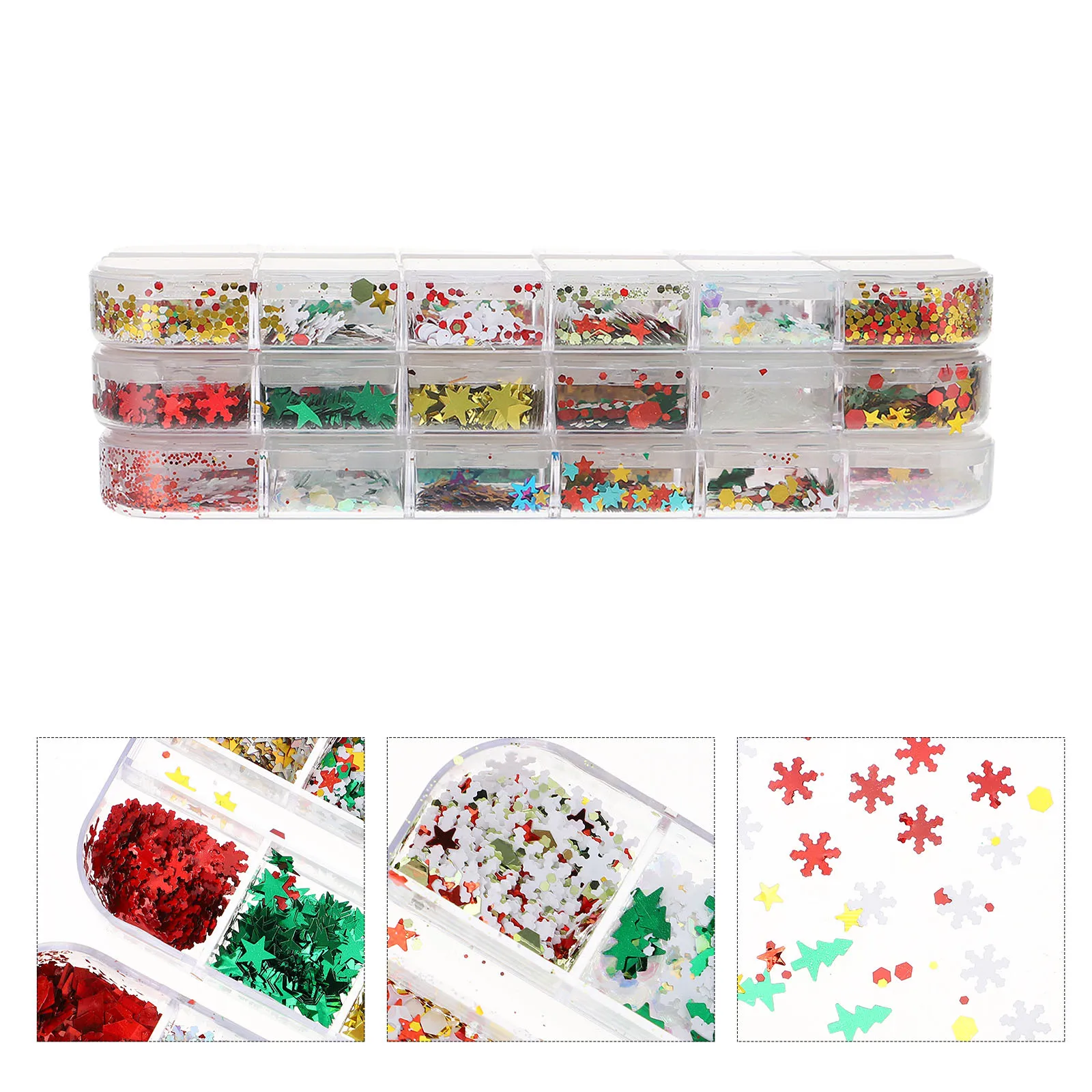 3-dozen Nail Art Sneeuwvlok Glittervlokken Pailletten Kerstversiering voor gezicht Lichaam Mobiele telefoonhoes Feestgebruik