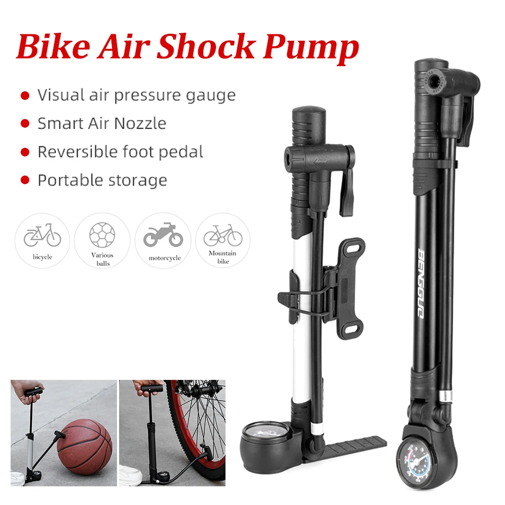 Portable Bike Pump Foldable 120PSI High-Pressure Inflator with Gauge Manual Floor Pump for Presta & Schrader MTB Road Bike Tool