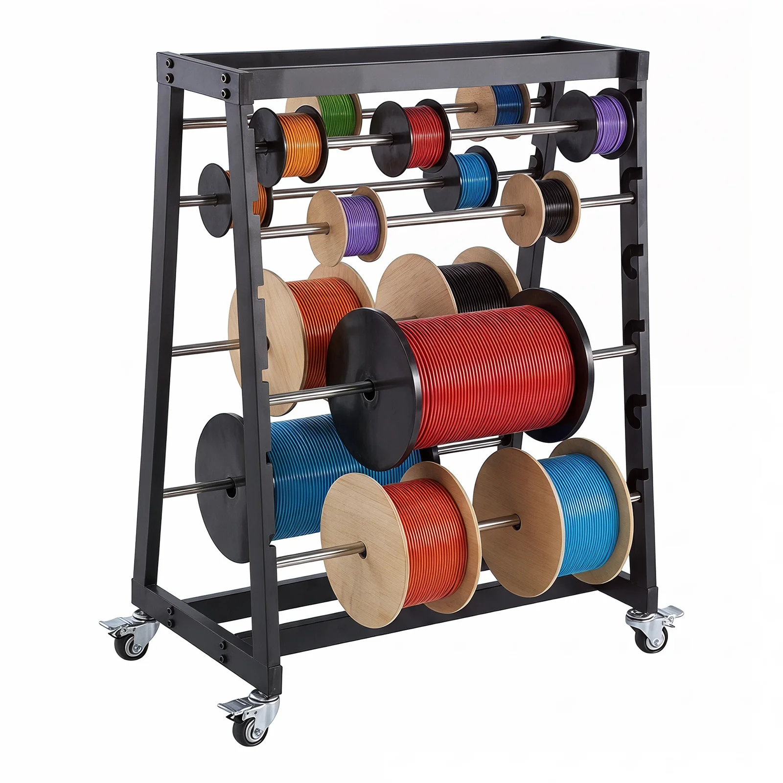Wire Cart 8-Rod 400lb Capacity Wire Caddy with Locking Wheels Wire Cable Dispenser Adjustable for Electrical and Industrial Use