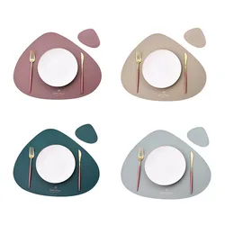 1/4/10sets Placemat and Coaster Set Faux Leather Triangle Tableware Mats Pad Cafe Pad Food Mat Kitchen Accessories Khaki Grey