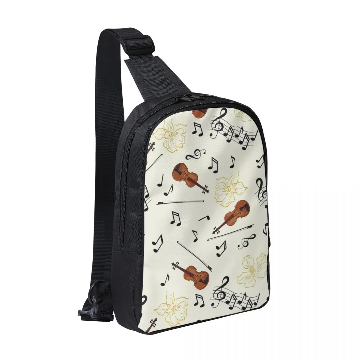 

Violin Music Notes Floral Chest Bag Men Sling Crossbody Backpack Chest Bag Travel Hiking Daypack Shoulder Bag